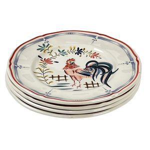 Set 4 Longchamp France "Chanticleer" Rooster Hand Painted 6" Salad/Bread Plates